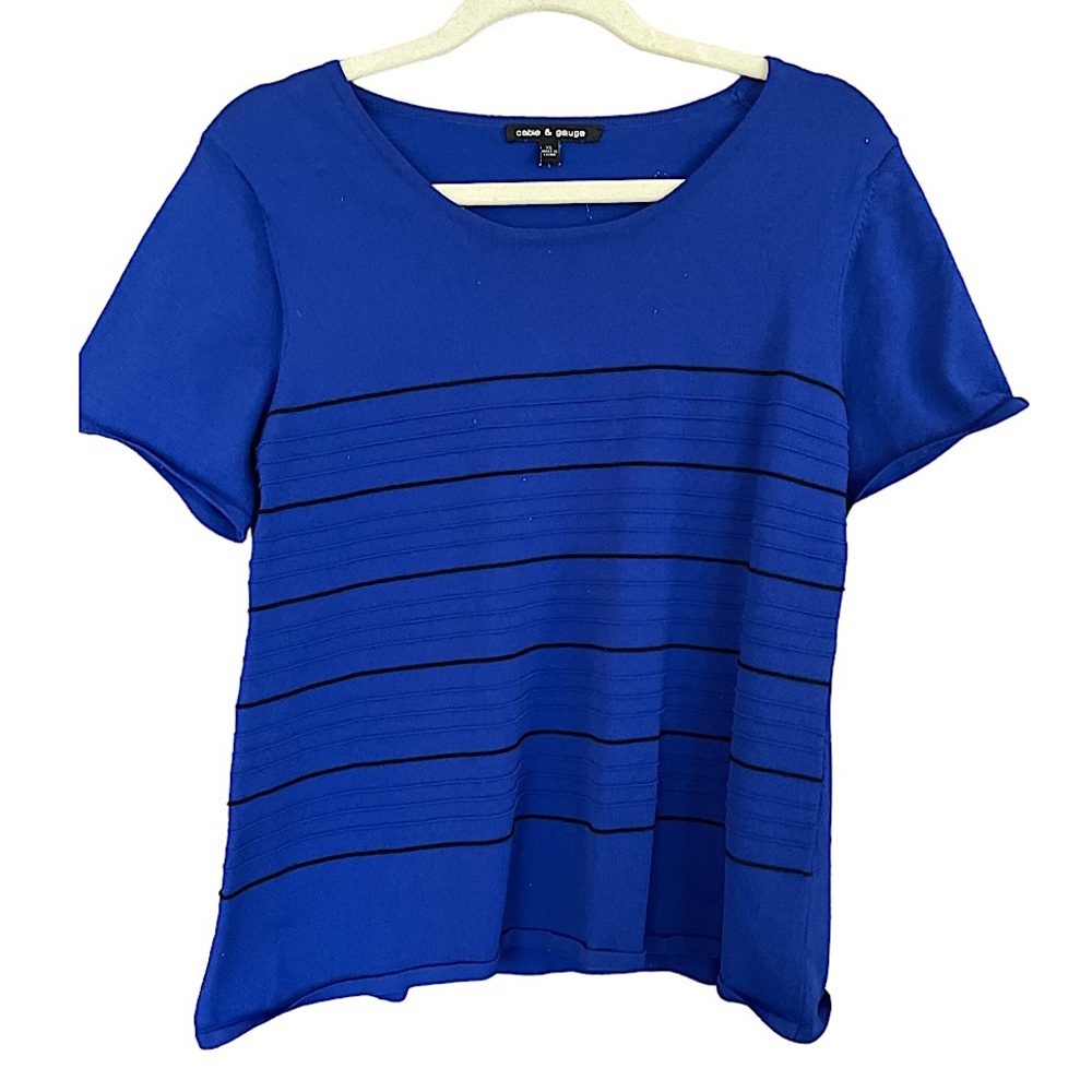 Cable & Gauge Blue Short Sleeve Knit Top Womens Casual Soft XL